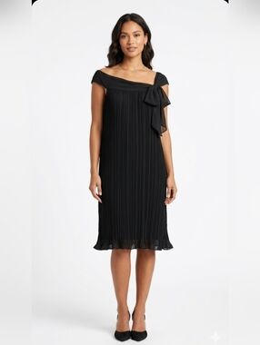 Rachel Rachel Roy Off-Shoulder Black Pleated Bow-Accent Dress, Size XL